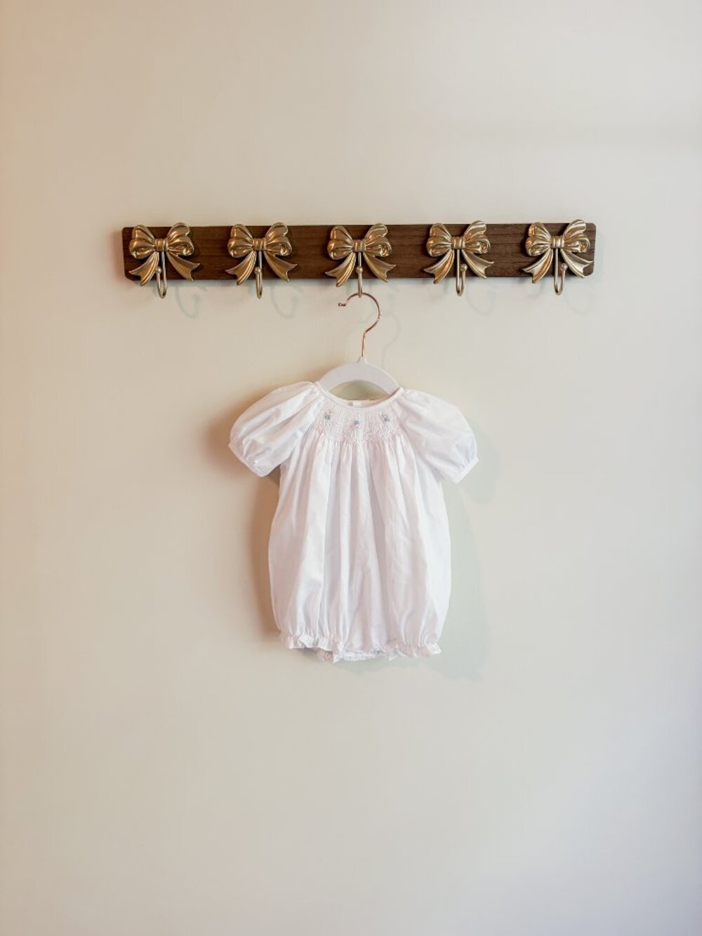 Petit Ami size newborn White Baby Romper with Puff Sleeves